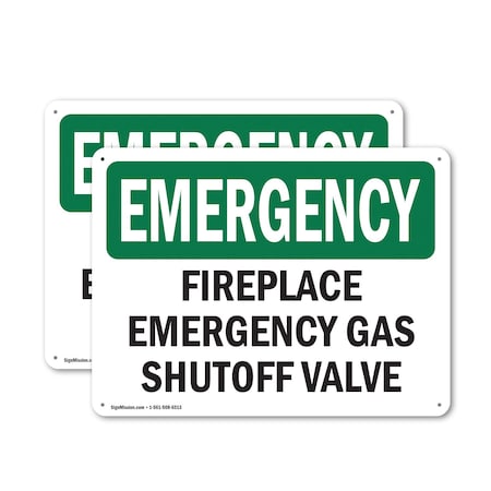 Signmission Fireplace Gas Shutoff Valve Emergency Sign, Aluminum, 24in W x 18in L, 2PK OS-2PACK-EM-A-1824-L-10365